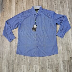 Tom Baine Men's Slim Fit Performance Stretch Long Sleeve Plaid Shirt Blue XXL